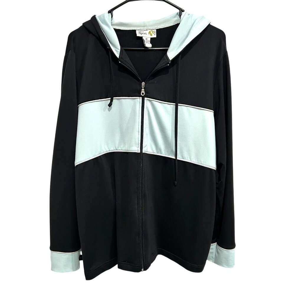 Style & Co Sport Woman Zip-Up Hoodie Jacket Black Light Blue Sz 1X